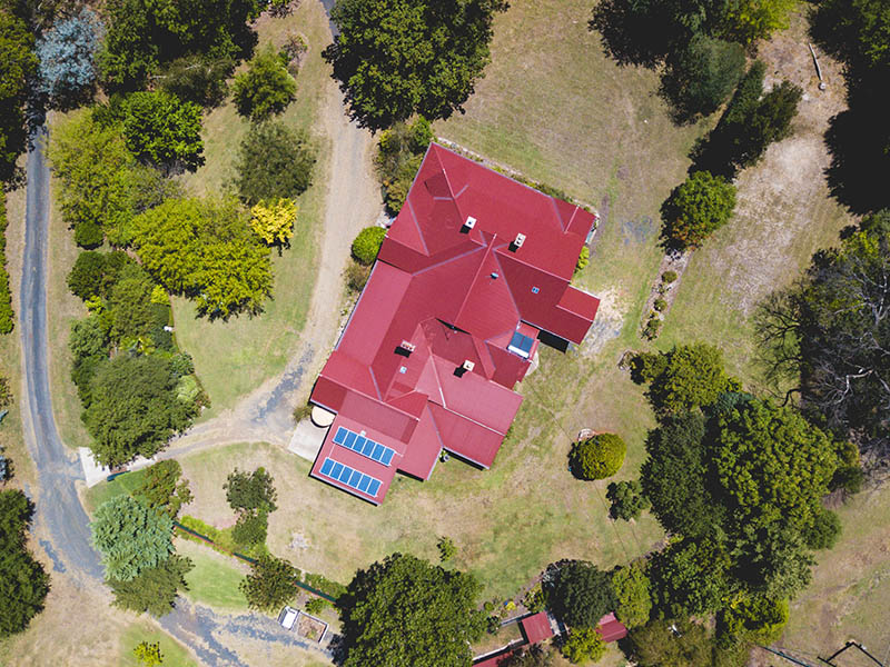 Glen Rule Estate, arial view (top) showing house, and grounds