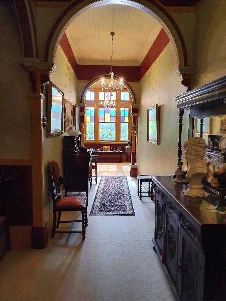 Glen Rule interior. stunning arched hall with stained glass windows